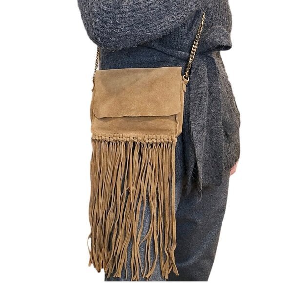 Zara Tan Suede Fringe Crossbody Bag - Picture 14 of 14